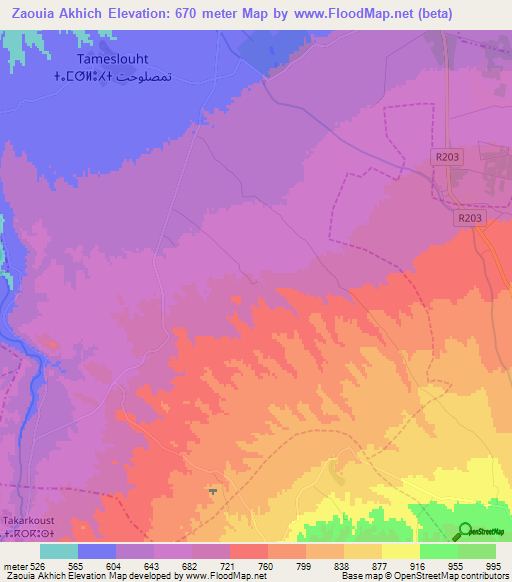 Zaouia Akhich,Morocco Elevation Map