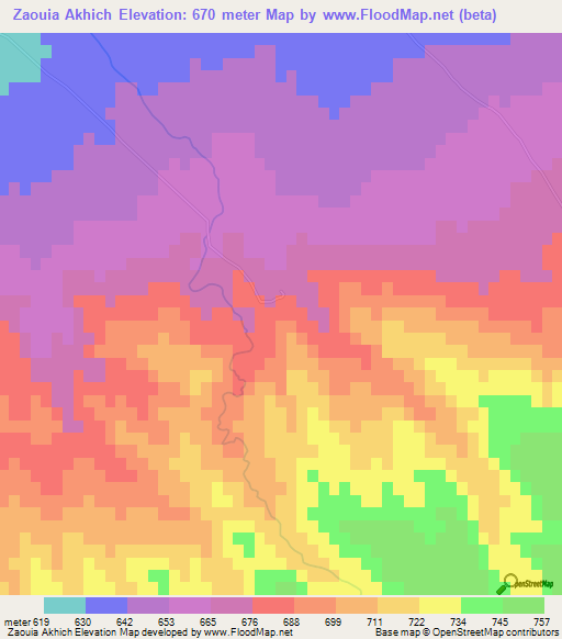 Zaouia Akhich,Morocco Elevation Map