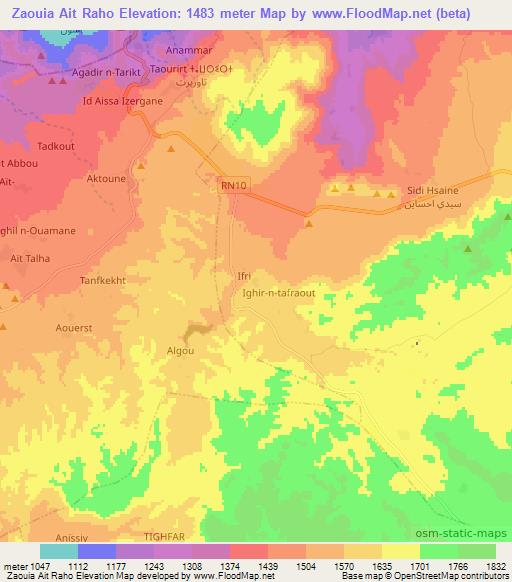 Zaouia Ait Raho,Morocco Elevation Map