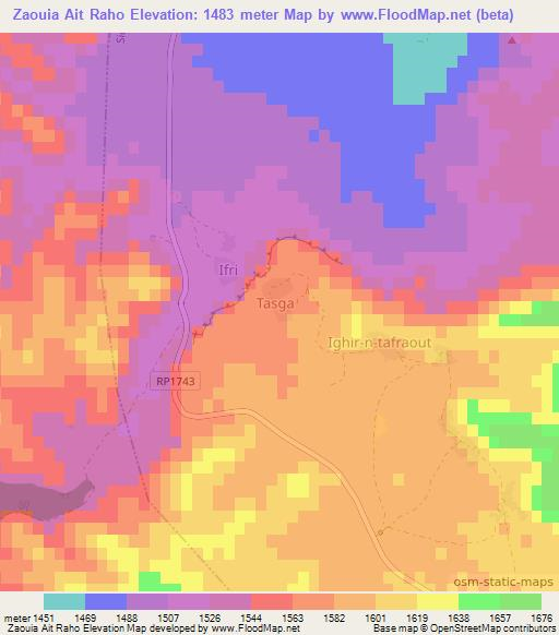 Zaouia Ait Raho,Morocco Elevation Map