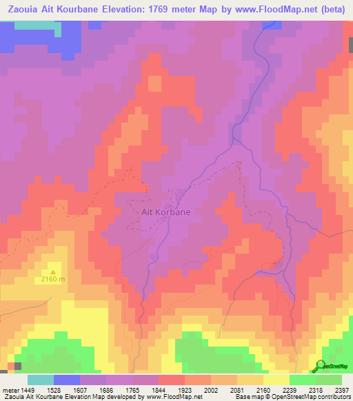 Zaouia Ait Kourbane,Morocco Elevation Map