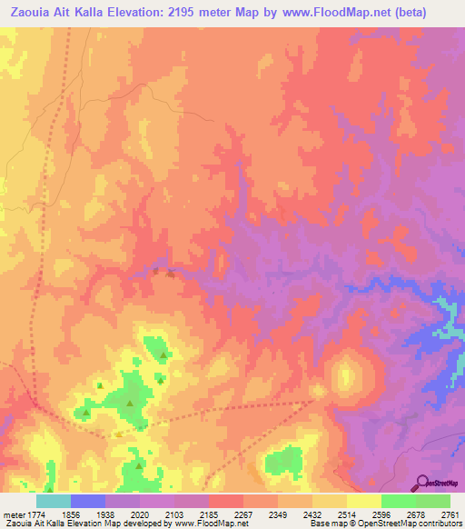 Zaouia Ait Kalla,Morocco Elevation Map