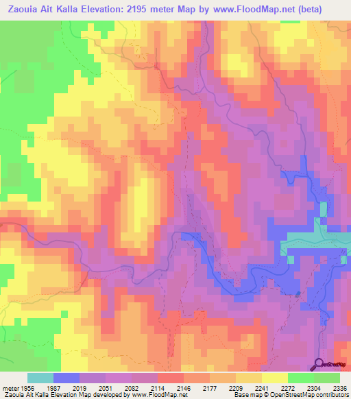 Zaouia Ait Kalla,Morocco Elevation Map