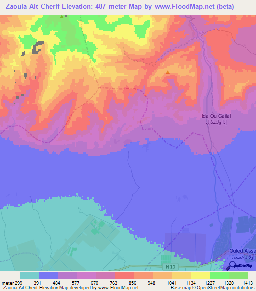 Zaouia Ait Cherif,Morocco Elevation Map