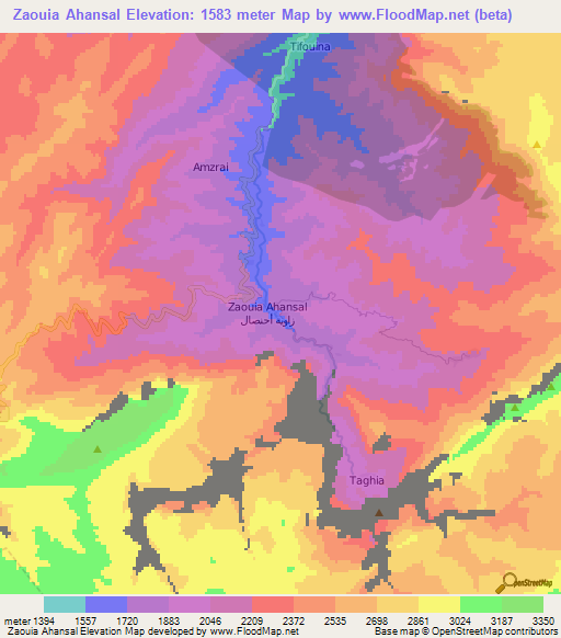 Zaouia Ahansal,Morocco Elevation Map