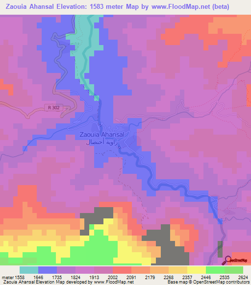 Zaouia Ahansal,Morocco Elevation Map