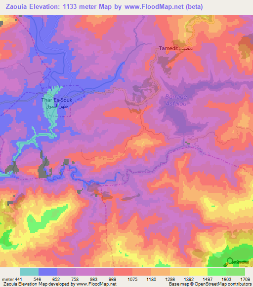 Zaouia,Morocco Elevation Map