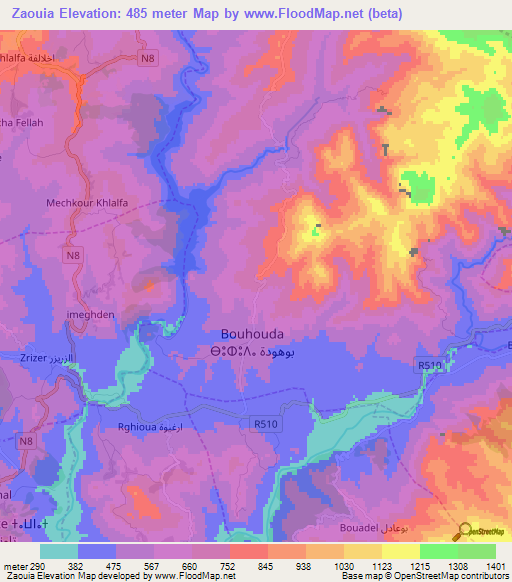 Zaouia,Morocco Elevation Map