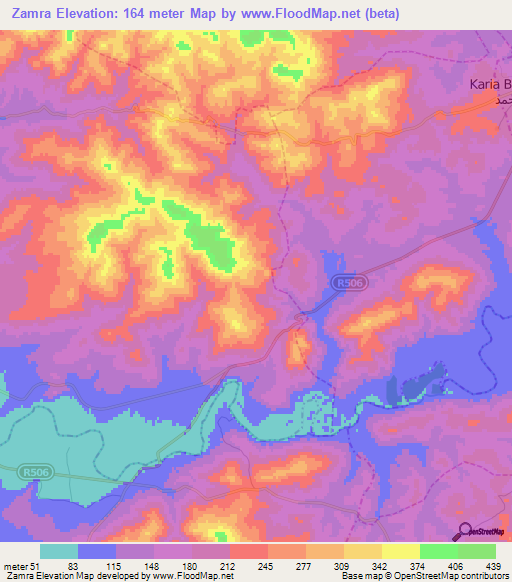 Zamra,Morocco Elevation Map