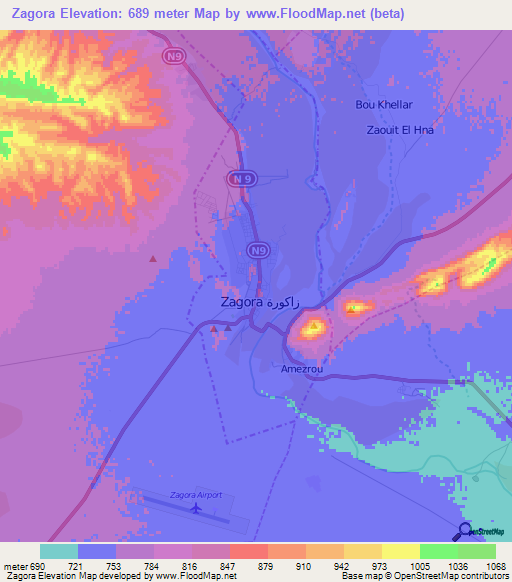 Zagora,Morocco Elevation Map