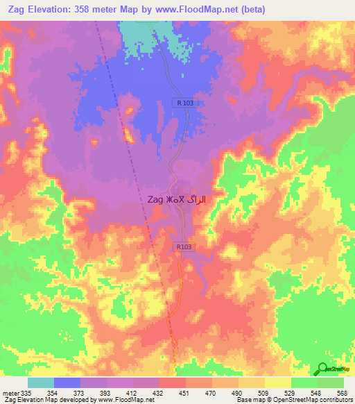 Zag,Morocco Elevation Map