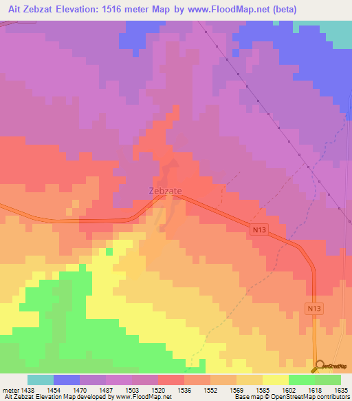 Ait Zebzat,Morocco Elevation Map