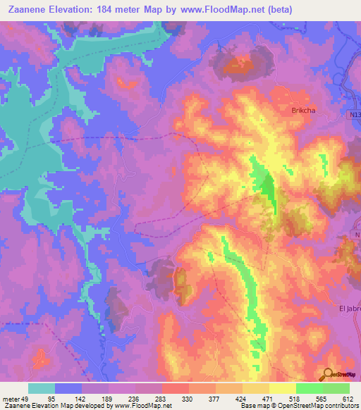 Zaanene,Morocco Elevation Map