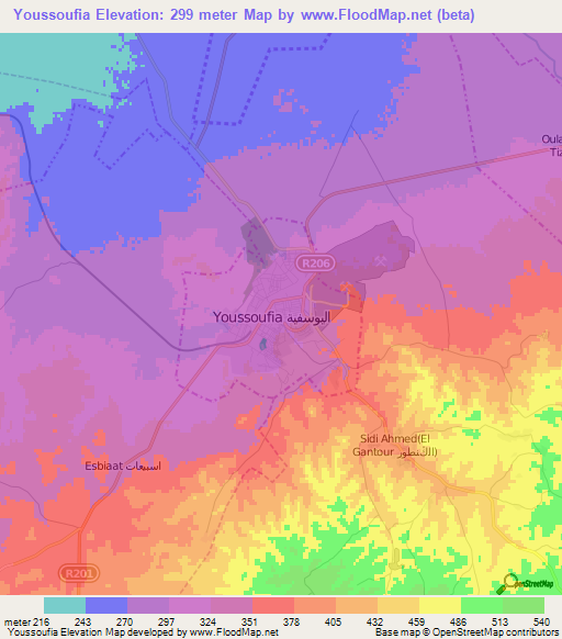 Youssoufia,Morocco Elevation Map