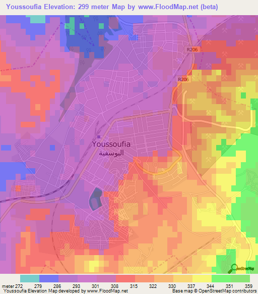 Youssoufia,Morocco Elevation Map