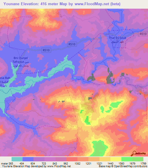 Younane,Morocco Elevation Map