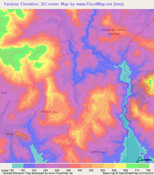 Yandraz,Morocco Elevation Map