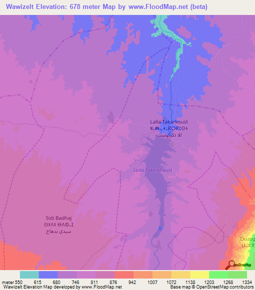 Wawizelt,Morocco Elevation Map