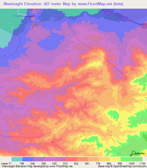 Wawizaght,Morocco Elevation Map