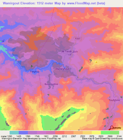 Wamirgout,Morocco Elevation Map