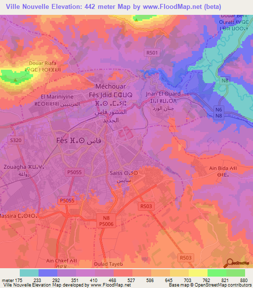 Ville Nouvelle,Morocco Elevation Map