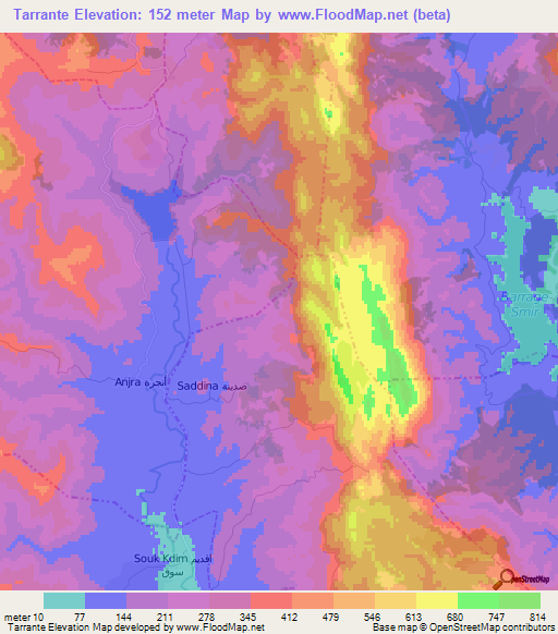 Tarrante,Morocco Elevation Map