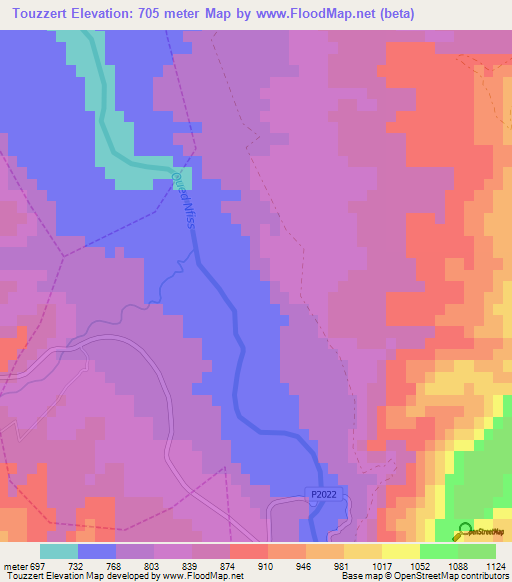 Touzzert,Morocco Elevation Map