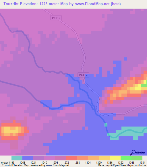 Touzribt,Morocco Elevation Map