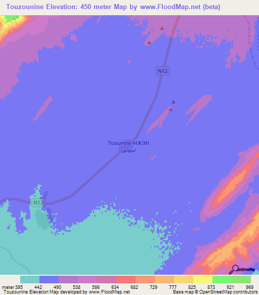 Touzounine,Morocco Elevation Map