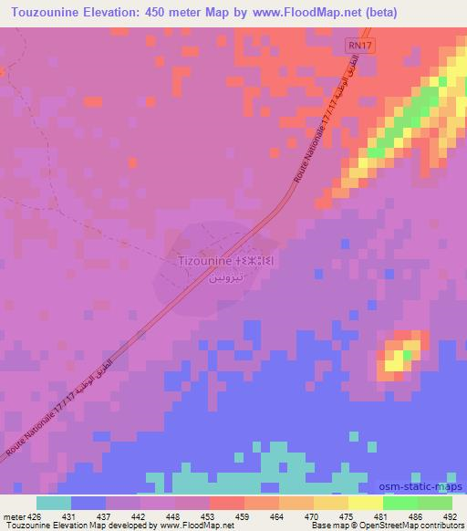 Touzounine,Morocco Elevation Map