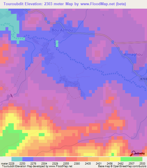 Touroubdit,Morocco Elevation Map