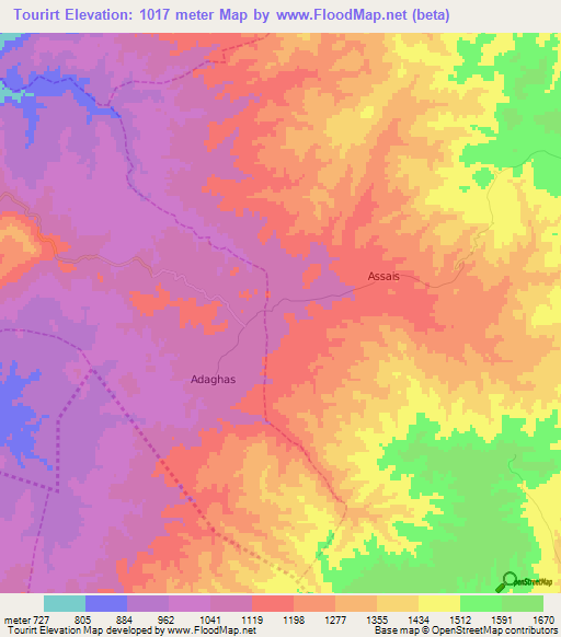 Tourirt,Morocco Elevation Map