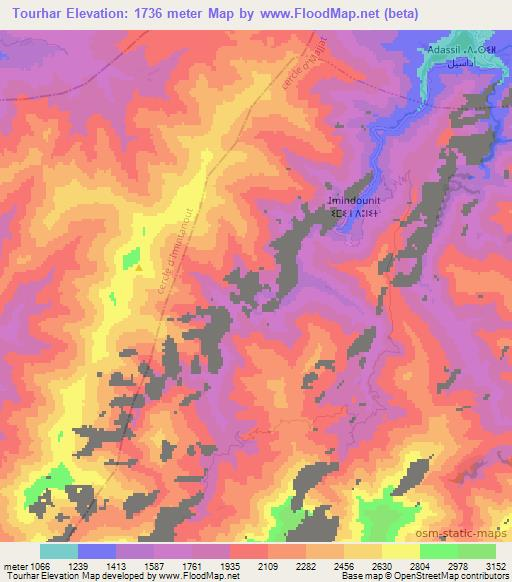 Tourhar,Morocco Elevation Map