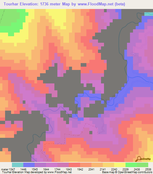 Tourhar,Morocco Elevation Map