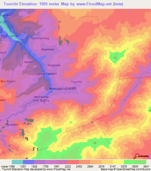 Tourcht,Morocco Elevation Map