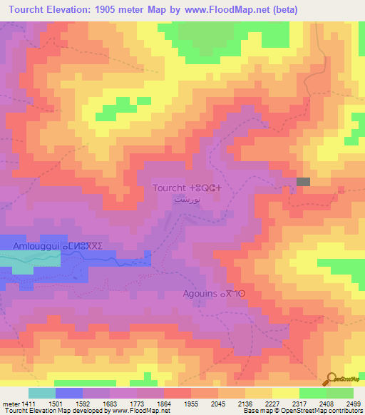 Tourcht,Morocco Elevation Map