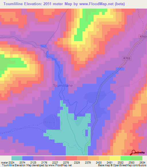 Toumliline,Morocco Elevation Map