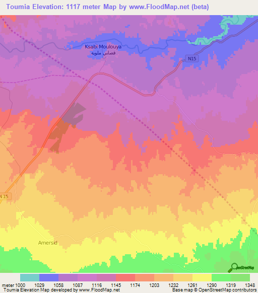 Toumia,Morocco Elevation Map