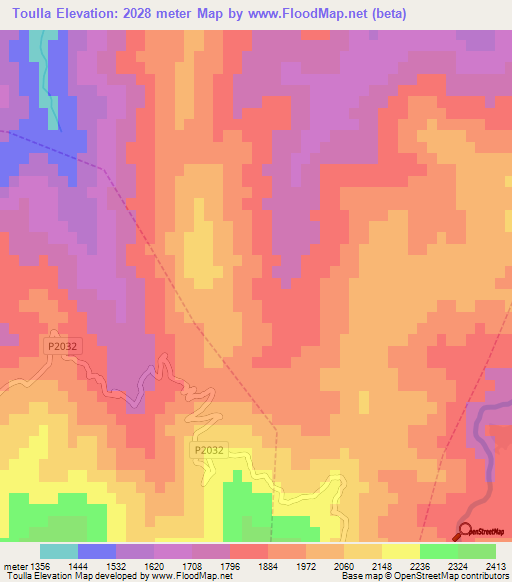 Toulla,Morocco Elevation Map