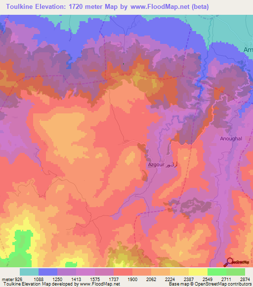 Toulkine,Morocco Elevation Map