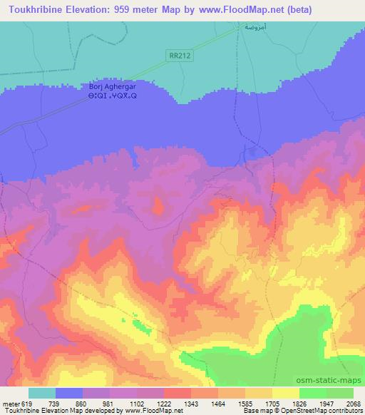 Toukhribine,Morocco Elevation Map