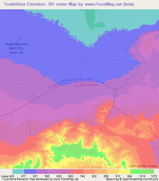 Toukhibine,Morocco Elevation Map