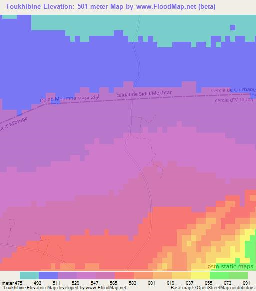 Toukhibine,Morocco Elevation Map