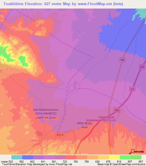 Toukhibine,Morocco Elevation Map