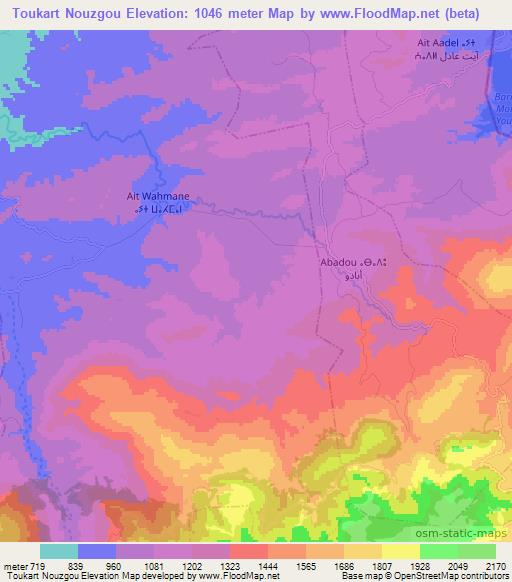 Toukart Nouzgou,Morocco Elevation Map