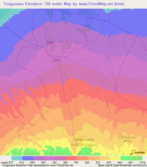 Tougouana,Morocco Elevation Map