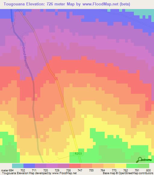 Tougouana,Morocco Elevation Map