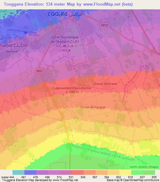 Touggana,Morocco Elevation Map