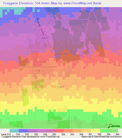 Touggana,Morocco Elevation Map