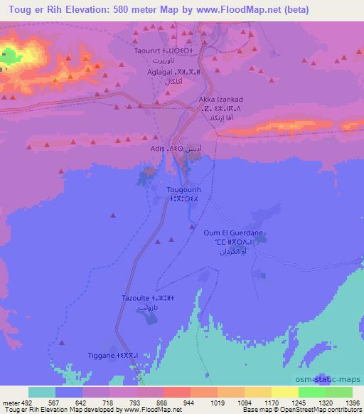 Toug er Rih,Morocco Elevation Map